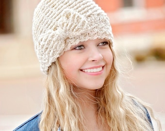 Crochet Pattern: Messy Bun Hat Or Regular Hat Crochet Pattern With Bow Pattern Sizes 12 mos Through Adult Katlyn Hat Pattern