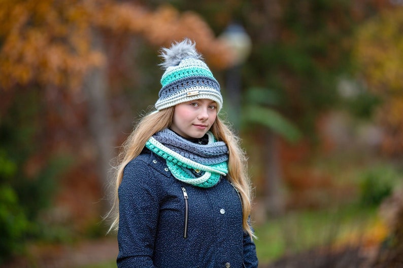 Wintergreen Hat And Infinity Scarf Crochet Pattern With Sizes Kids Through Adult image 4