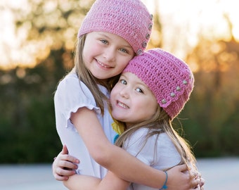 Crochet Beanie Pattern With Button Flap- 2 Patterns - Babies To Adult Hat Crochet Patterns - Textured Button Down Beanie Crochet Pattern