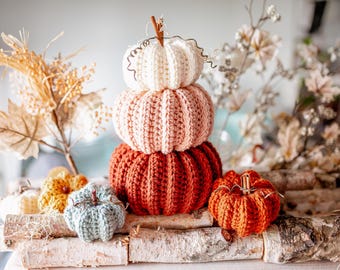 Classic Ribbed Pumpkin CROCHET PATTERN with VIDEO Stackable Pumpkins, Diy Fall Decor, Crocheted in Flat Piece
