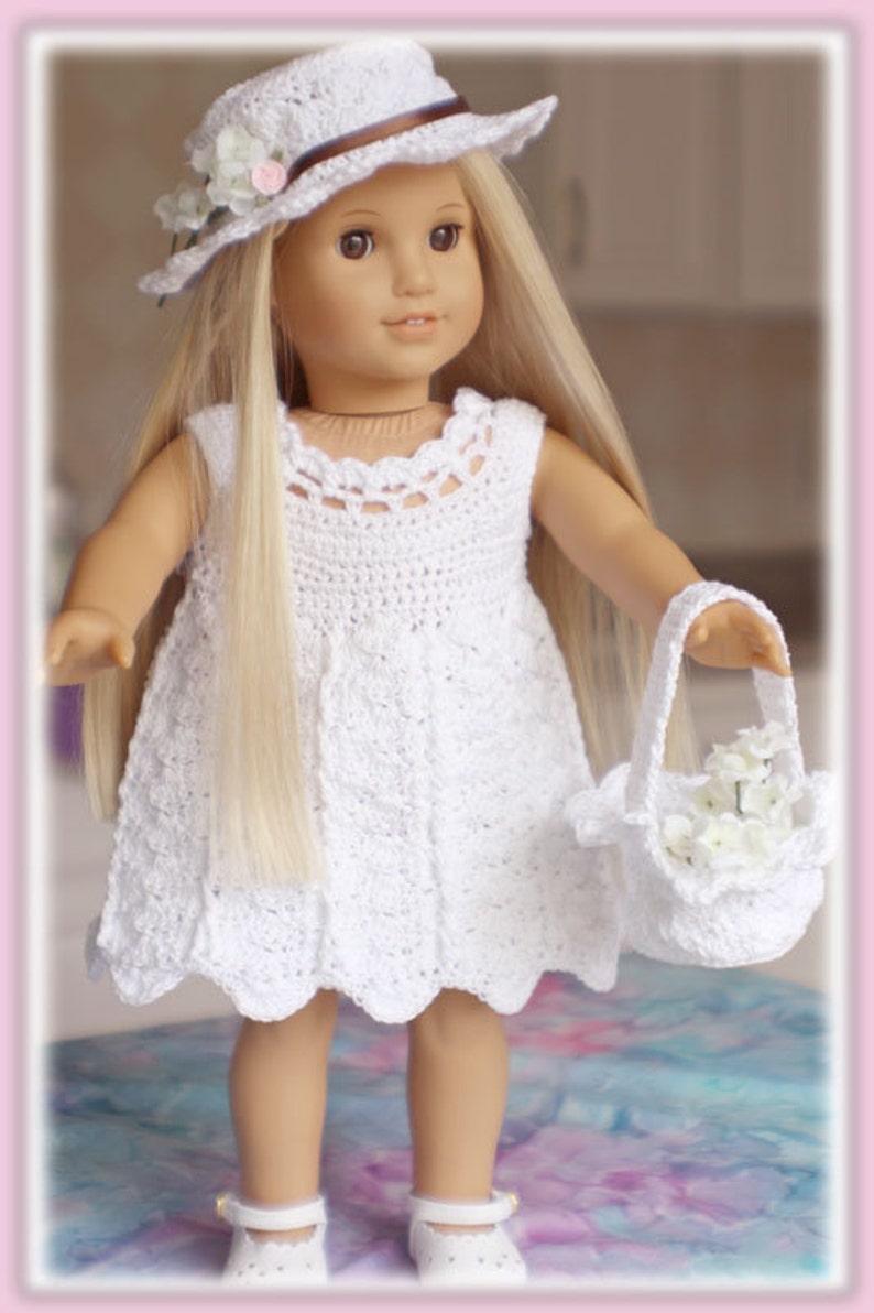 Lilia's Afternoon Walk Crochet Sunhat, Dress and Basket Pattern To Fit 18 inch Dolls image 4