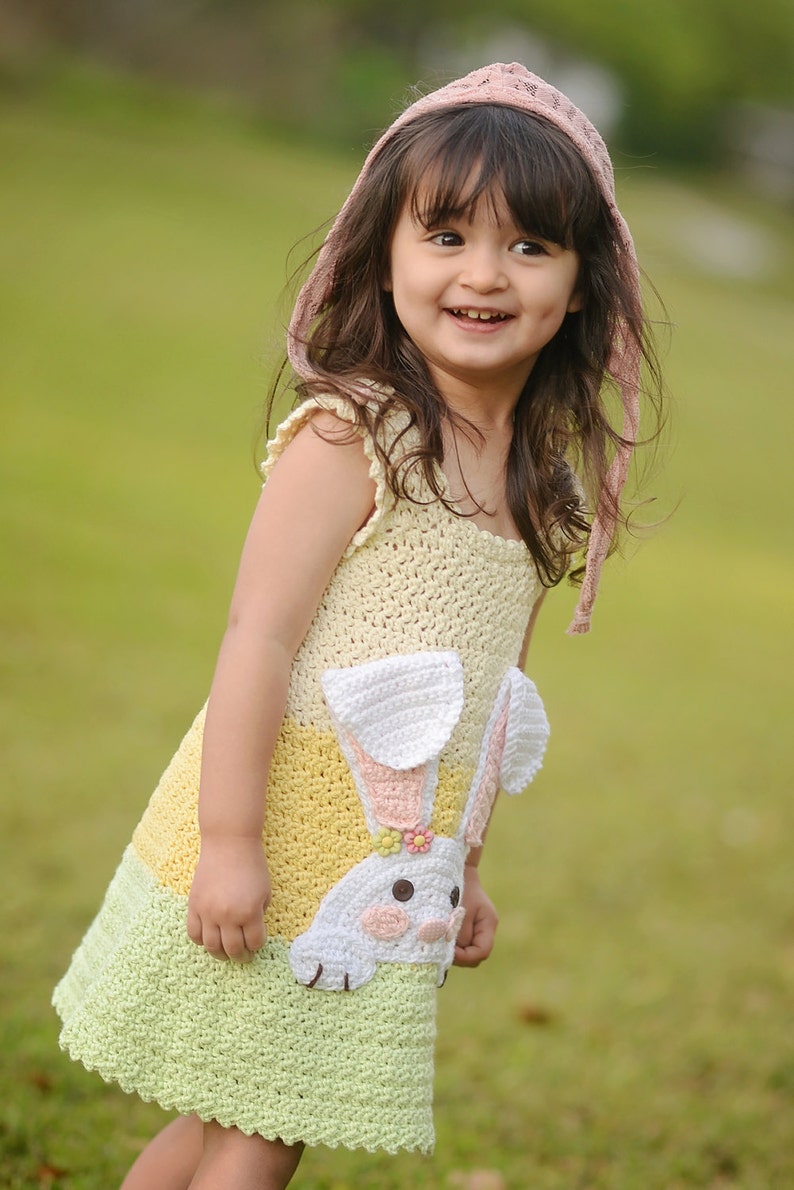 Crochet Bunny Dress Pattern, Easter Crochet Sundress Pattern, Girls Crochet Dress Pattern, Spring Dress Crochet Pattern 12 mos Size 10 zdjęcie 3