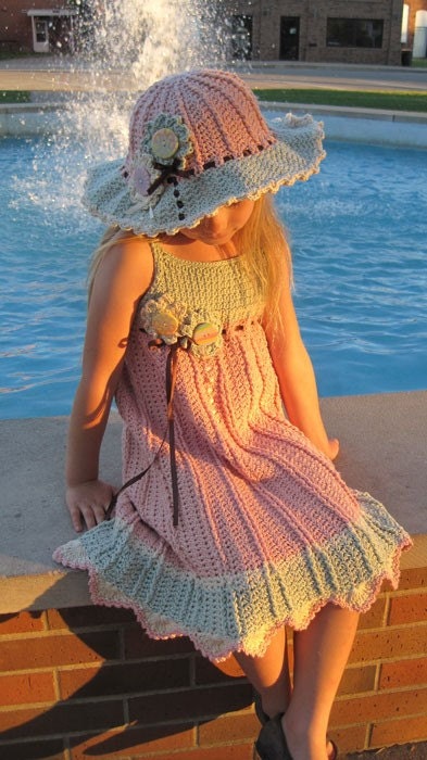 Juliet Dress Crochet Pattern Sundress and Sunhat Sizes 6 Mos Girls
