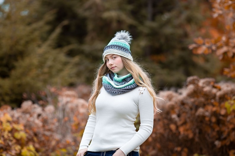 Wintergreen Hat And Infinity Scarf Crochet Pattern With Sizes Kids Through Adult image 2