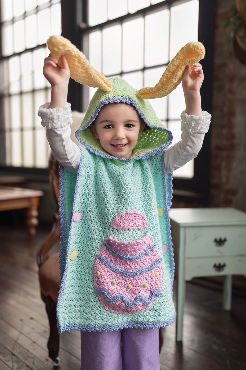 Crochet Bunny Poncho Pattern Boys And Girls Crochet Egg Pouch To Stash Candy And Eggs Easter Crochet Poncho Pattern 18 mos Size 12 image 1