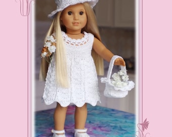 Lilia's Afternoon Walk Crochet Sunhat, Dress and Basket Pattern To Fit 18 inch Dolls