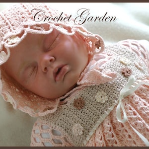 Garden Lullaby Crochet Dress Pattern Newborn Reborn 3  mos 6 mos 9 mos 12 mos
