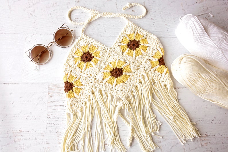 Sunflowers And Daisies Halter Crochet Pattern, Babies Through Girls Size 9 image 7