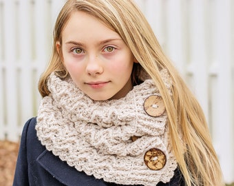 Tidal Textured Cowl With Buttons Crochet Pattern Kids Through Adult