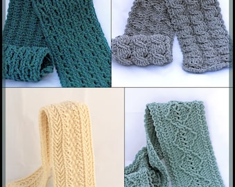 Crochet Cable Scarf Patterns - Crochet Men's Scarf Patterns - Crochet Patterns For Men And Women - Forest Trails Cable Scarves 4 Designs