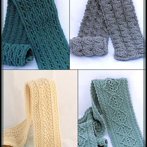 Crochet Cable Scarf Patterns - Crochet Men's Scarf Patterns - Crochet Patterns For Men And Women - Forest Trails Cable Scarves 4 Designs