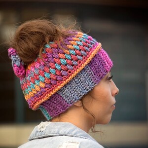 Spirit Hat Messy Bun Beanie Crochet Pattern 2 Crochet Options Regular Closed Hat Or Messy Bun Hat Messy Bun Hat Crochet Pattern image 6
