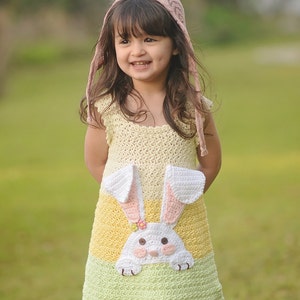 Crochet Bunny Dress Pattern, Easter Crochet Sundress Pattern, Girls Crochet Dress Pattern, Spring Dress Crochet Pattern 12 mos Size 10 image 5