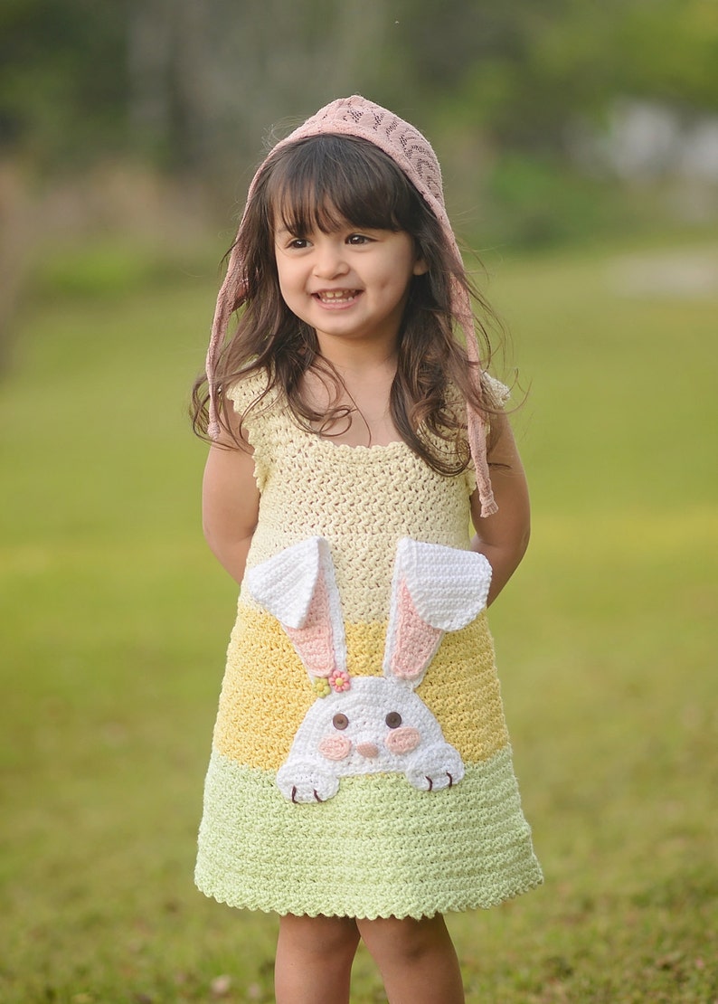 Crochet Bunny Dress Pattern, Easter Crochet Sundress Pattern, Girls Crochet Dress Pattern, Spring Dress Crochet Pattern 12 mos Size 10 zdjęcie 5