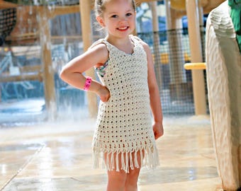 Kids Crochet Cover Up Pattern with Fringe PDF & Video, Sizes 12 mos To Girls 18
