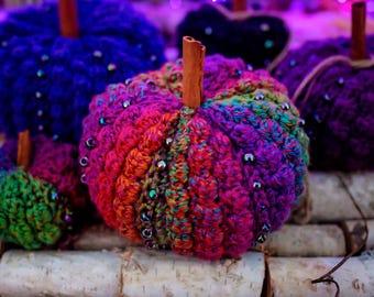 Beaded Bobble Pumpkins CROCHET PATTERN with VIDEO (Beads optional) Stackable Pumpkins, Diy Fall Decor, Crocheted in Flat Piece