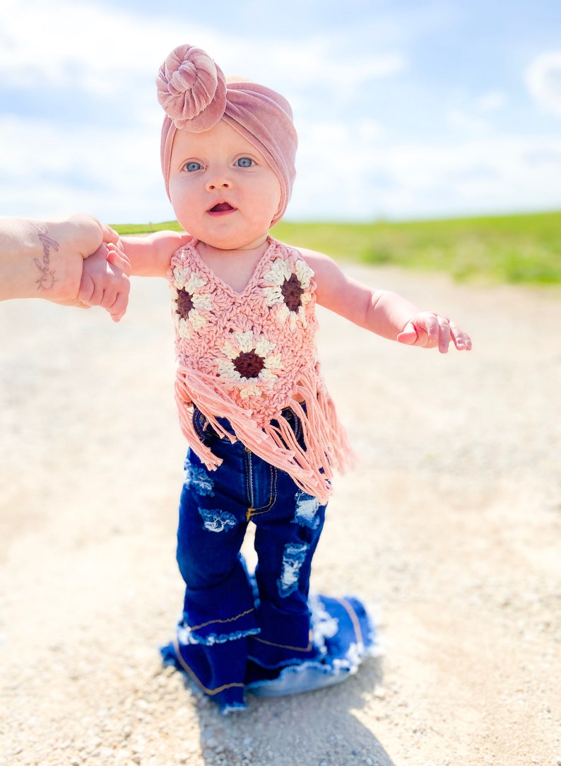 Sunflowers And Daisies Halter Crochet Pattern, Babies Through Girls Size 9 image 4