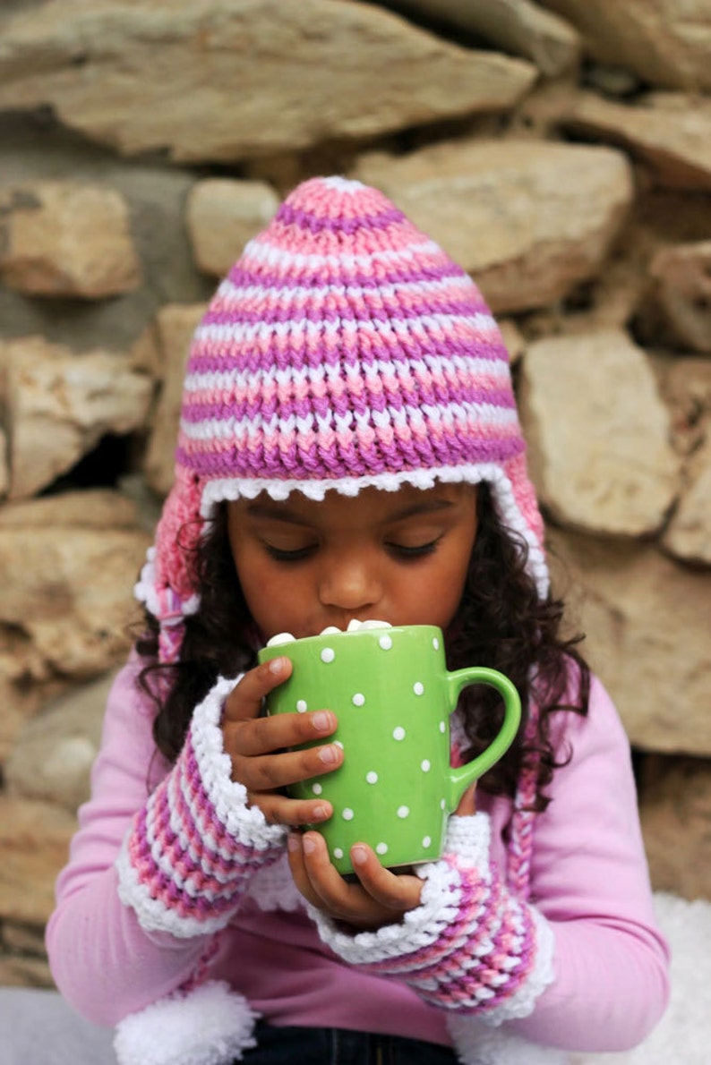 Kinderspiel Ohrenklappenmütze, Halswärmer, fingerlose Handschuhe für Kinder von 3 bis 10 Jahren Bild 1