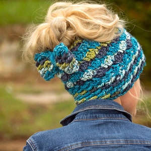 Messy Bun Beanie Crochet Pattern - 2 Crochet Options Regular Closed Hat Or Messy Bun Hat - Messy Bun Hat Crochet Pattern - Starry Night Hat