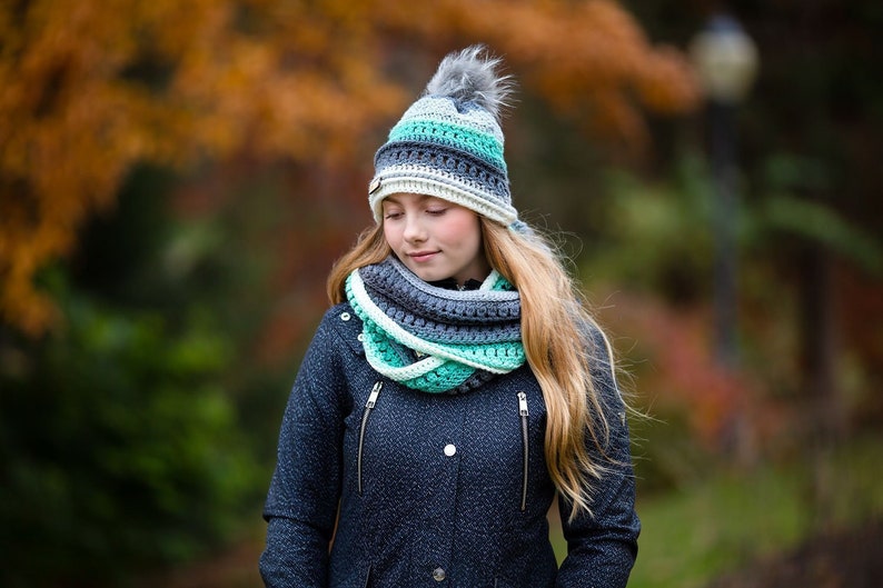 Wintergreen Hat And Infinity Scarf Crochet Pattern With Sizes Kids Through Adult image 5