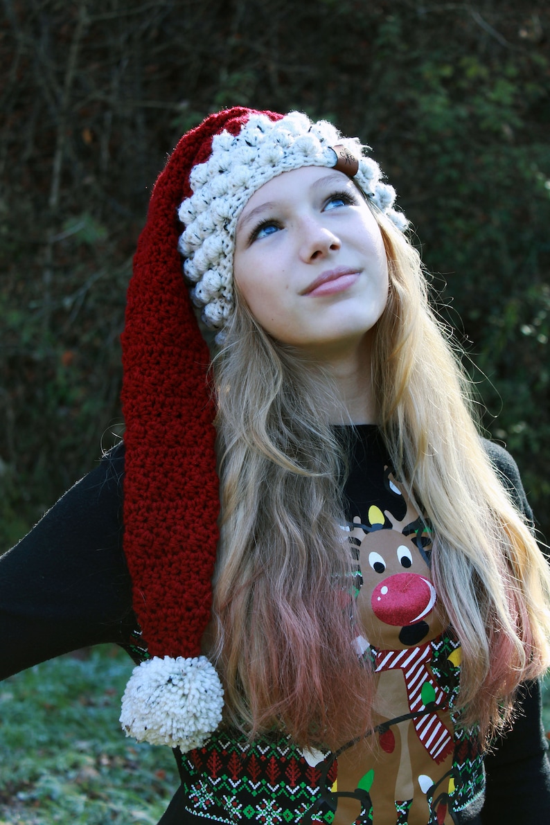 Long Bobble Santa Hat Crochet Pattern Santa Hat Crochet Pattern For Men Women and Kids image 5