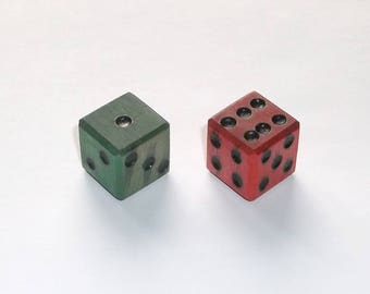 Wooden Dice - Imperfect Red & Green Pair #2