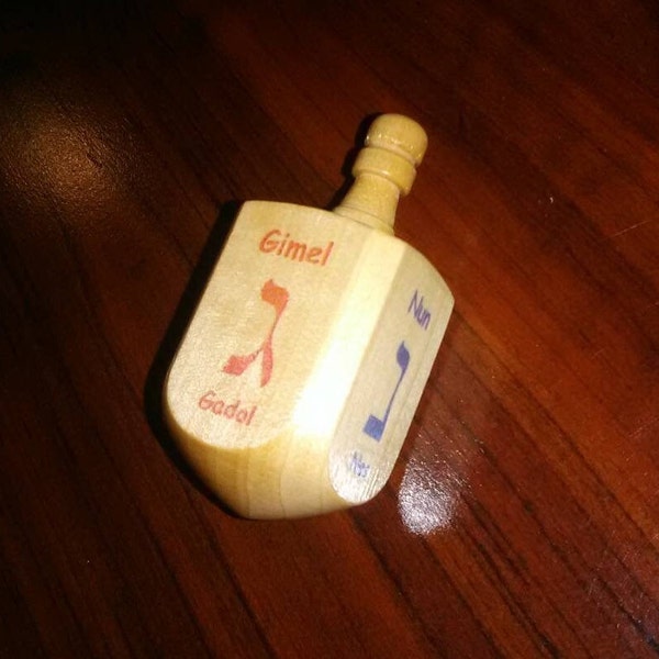 Hanukkah Dreidel with Hebrew Characters and Phonetic Hebrew Characters & Phrase