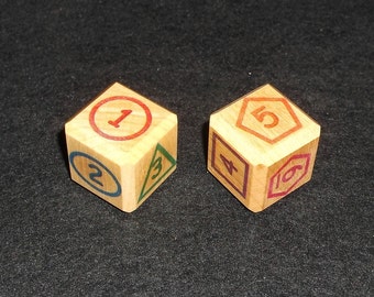 Hardwood Dice Pair - Numbers and Shapes - Various Sizes