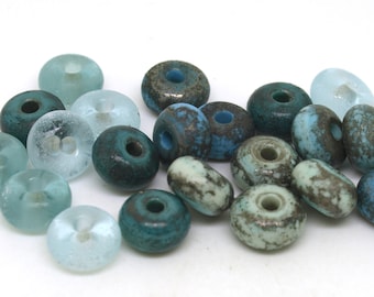 Blue Green Aged Glass Beads - Lampwork Set