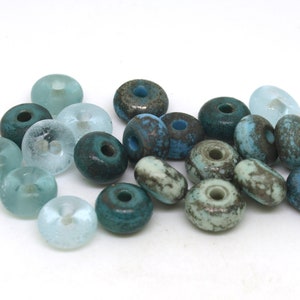 Blue Green Aged Glass Beads - Lampwork Set