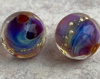 Purple, Pink Shimmering Reactive Glass Bead Pair