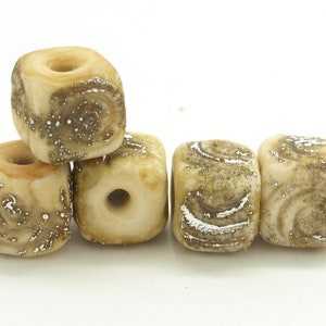 Ivory Glass Cube Beads - Handmade lampwork - Jewellery Making - Jewelry Supplies
