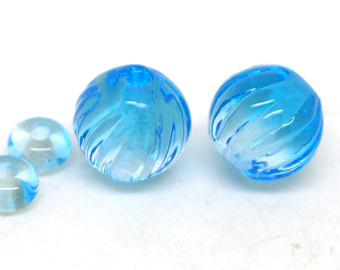 Blue Glass Bead Pair - Handmade Lampwork Beads- Jewellery Making - Jewelry Supplies - Earring Beads