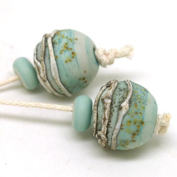 Green Glass Bead Pair - Aged Lampwork Beads SRA