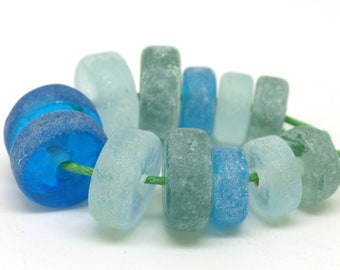 Blue Green Glass Beads - SRA Lampwork Bead Set