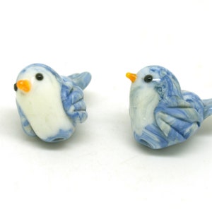 Blue Glass Bird Bead Pair - SRA Lampwork Beads - Glass Beads