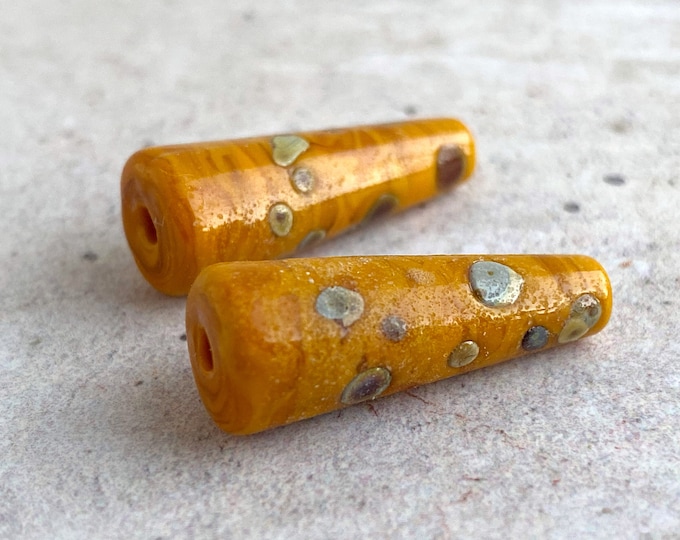 Small Rustic Cone Pair - Ochre Raku Glass Beads - SRA Lampwork