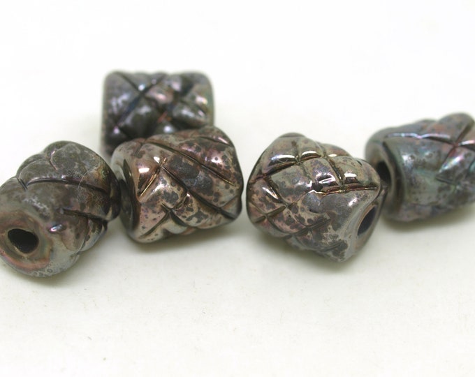 Textured Metallic Tube Beads - SRA Lampwork - Aged Beads