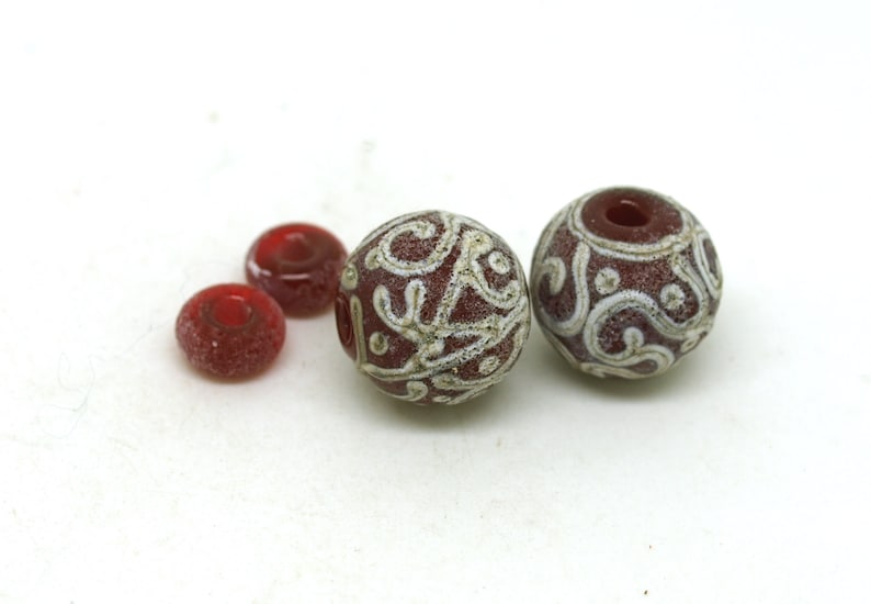 Red Glass Bead Pair Aged Lampwork Beads SRA
