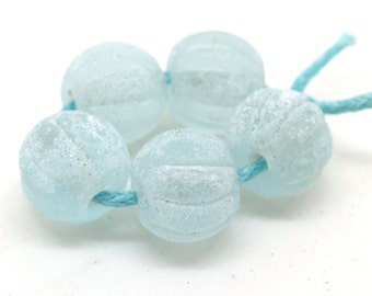 Blue Glass Melon Beads - Handmade Lampwork Beads -Ancient Glass - Jewellery Making