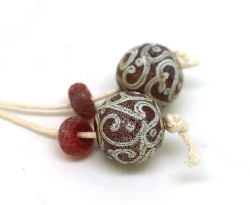 Red Glass Bead Pair Aged Lampwork Beads SRA