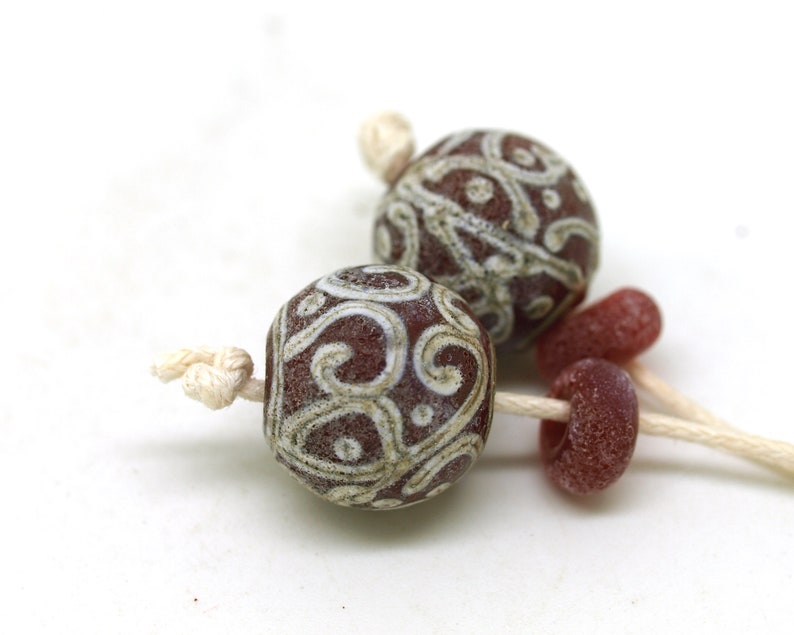 Red Glass Bead Pair Aged Lampwork Beads SRA