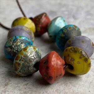 Small Rustic Bicone Bead Set Handmade Lampwork Colourful Shades image 2