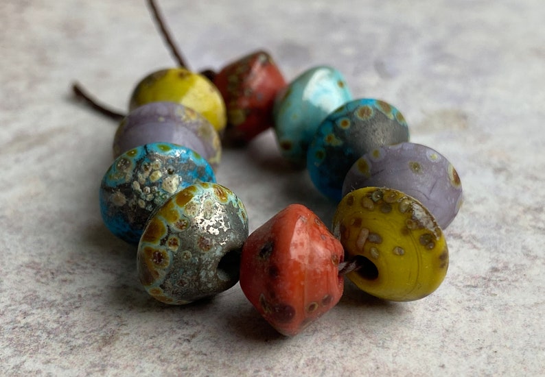 Small Rustic Bicone Bead Set Handmade Lampwork Colourful Shades image 2