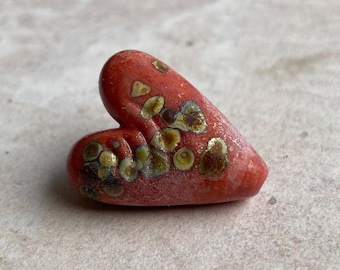 Rustic Lampwork Heart -Coral & Raku