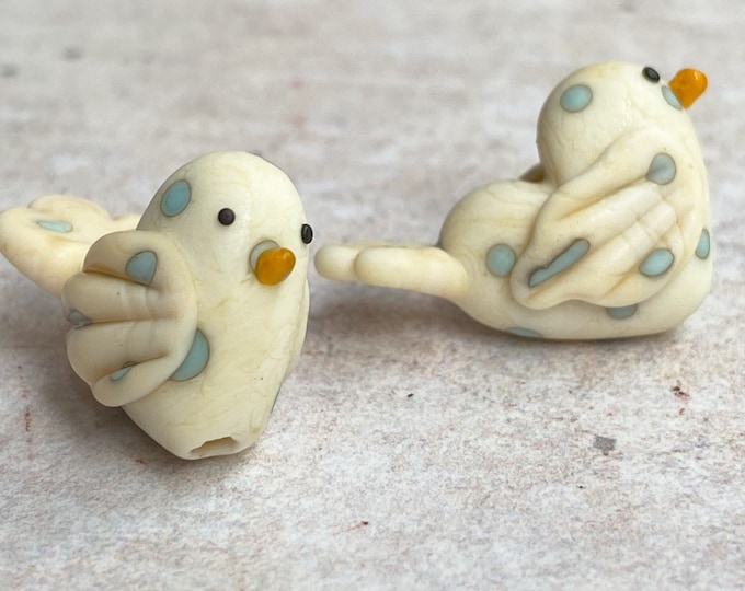 MAKE TO ORDER. Love birds in ivory with turquoise polka dots