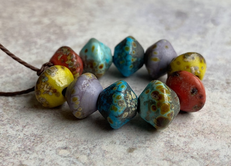 Small Rustic Bicone Bead Set Handmade Lampwork Colourful Shades image 3