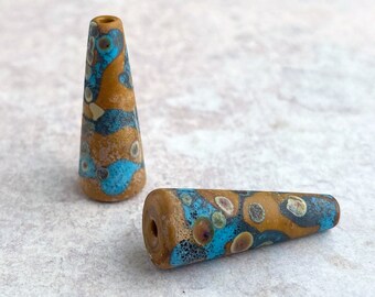 Small Rustic Cone Pair - Terracotta & Dark Turquoise - Raku Frit