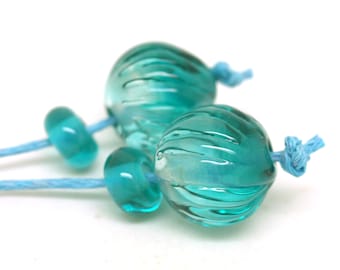 Teal Green Glass Bead Pair - Handmade Lampwork Beads- Jewellery Making - Jewelry Supplies - Earring Beads