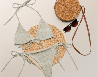 Kariertes Tartan-String-Bikini-Set für Damen